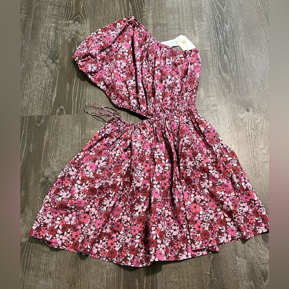 The Westside**Pink Floral One Shoulder Cut-Out Dress**XS $325